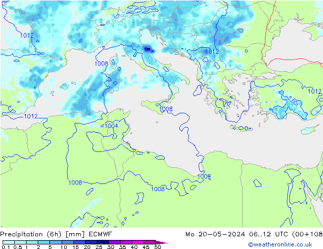 Precipitação (6h) ECMWF Seg 20.05.2024 12 UTC