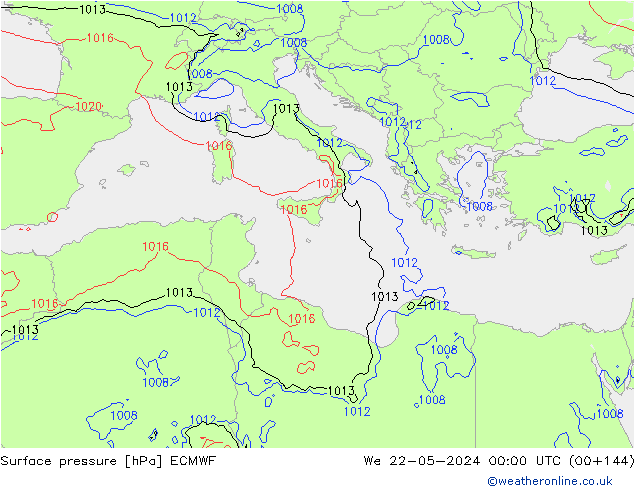 pressão do solo ECMWF Qua 22.05.2024 00 UTC