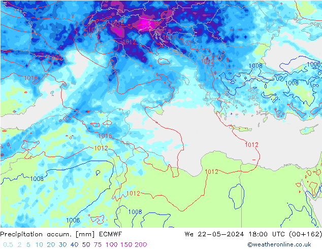 Precipitation accum. ECMWF St 22.05.2024 18 UTC