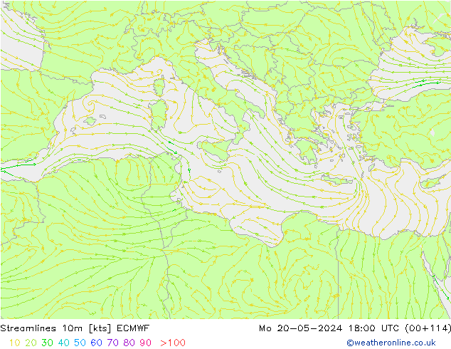 Linha de corrente 10m ECMWF Seg 20.05.2024 18 UTC