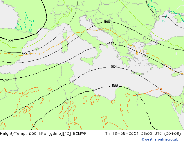 Z500/Rain (+SLP)/Z850 ECMWF Th 16.05.2024 06 UTC