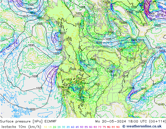 Isotachen (km/h) ECMWF ma 20.05.2024 18 UTC