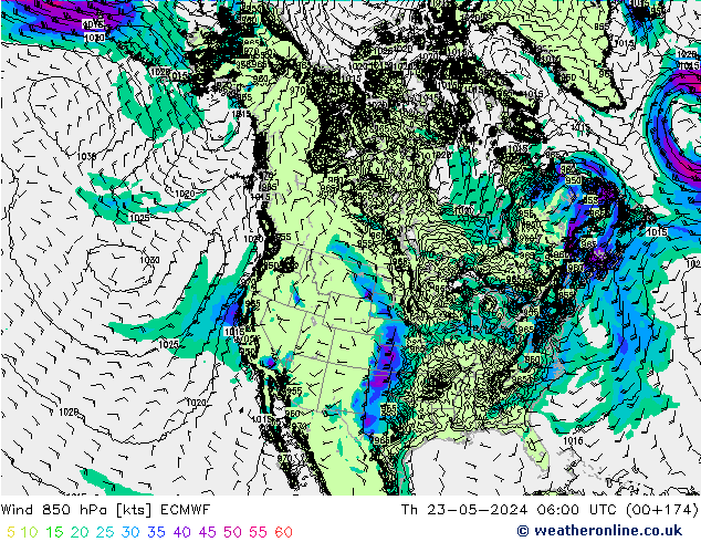 Wind 850 hPa ECMWF Th 23.05.2024 06 UTC