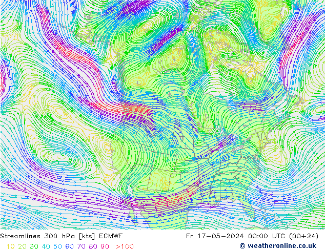 ветер 300 гПа ECMWF пт 17.05.2024 00 UTC