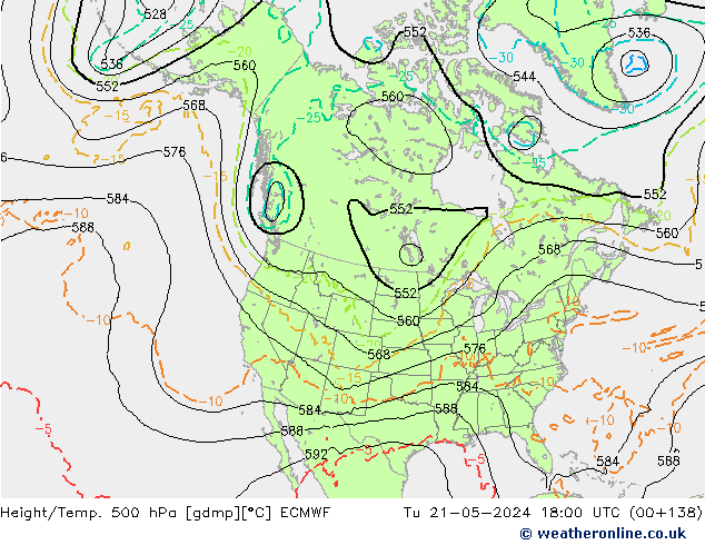 Z500/Rain (+SLP)/Z850 ECMWF Út 21.05.2024 18 UTC