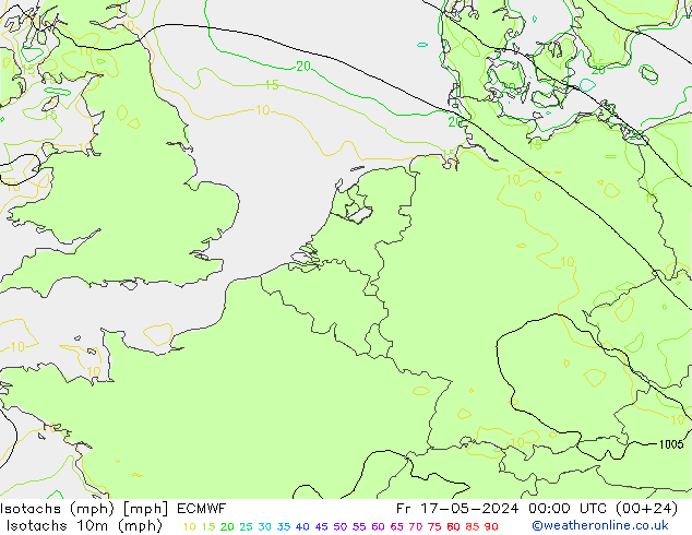 Isotaca (mph) ECMWF vie 17.05.2024 00 UTC