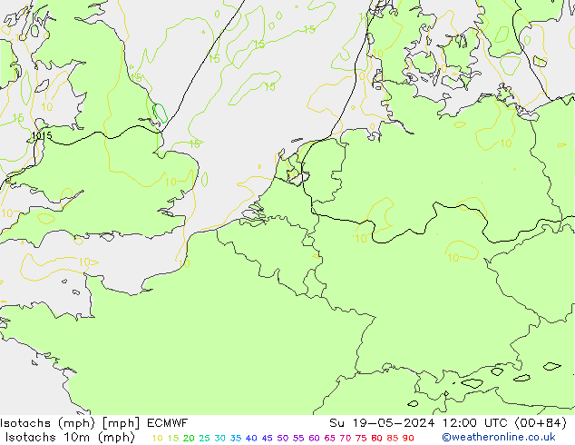 Isotachen (mph) ECMWF zo 19.05.2024 12 UTC