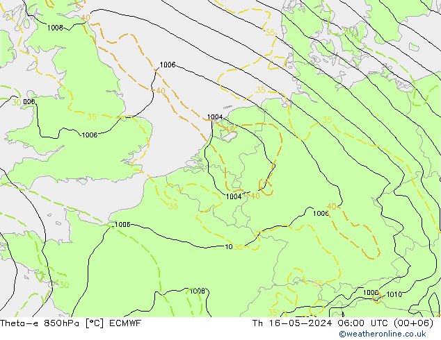Theta-e 850hPa ECMWF 星期四 16.05.2024 06 UTC