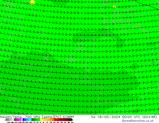 Géop./Temp. 700 hPa ECMWF sam 18.05.2024 00 UTC