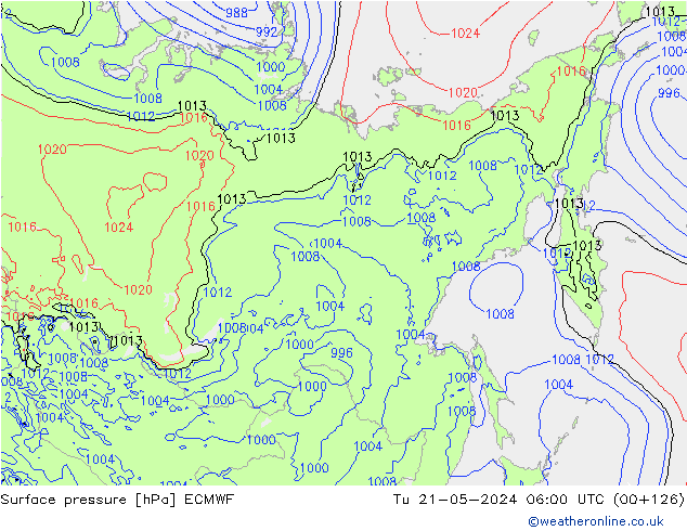 Atmosférický tlak ECMWF Út 21.05.2024 06 UTC