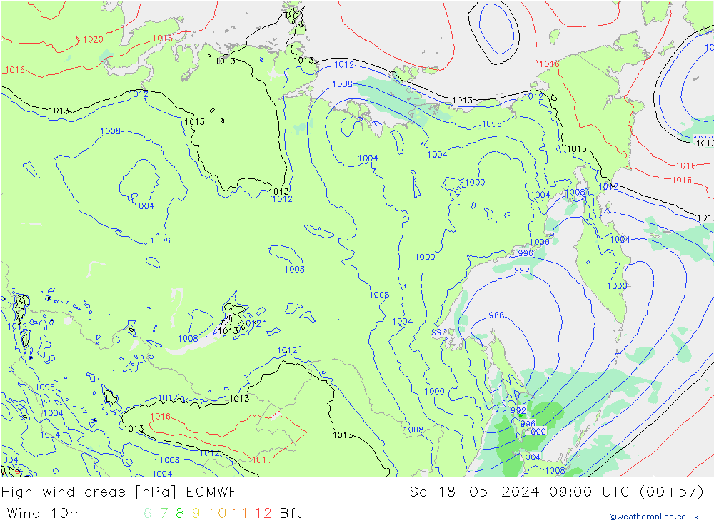 High wind areas ECMWF Sa 18.05.2024 09 UTC