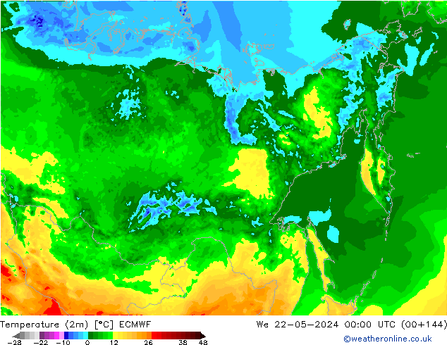 Temperatura (2m) ECMWF mer 22.05.2024 00 UTC