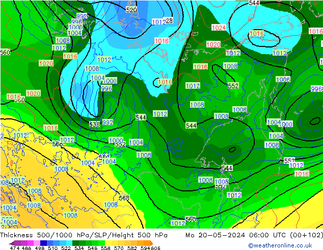 Thck 500-1000hPa ECMWF Mo 20.05.2024 06 UTC