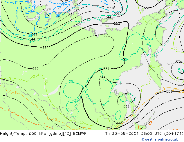 Z500/Rain (+SLP)/Z850 ECMWF czw. 23.05.2024 06 UTC