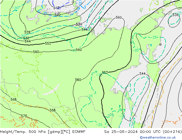 Yükseklik/Sıc. 500 hPa ECMWF Cts 25.05.2024 00 UTC