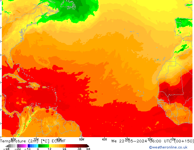 Temperature (2m) ECMWF We 22.05.2024 06 UTC