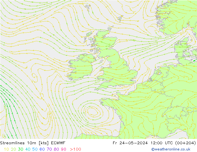 Linea di flusso 10m ECMWF ven 24.05.2024 12 UTC