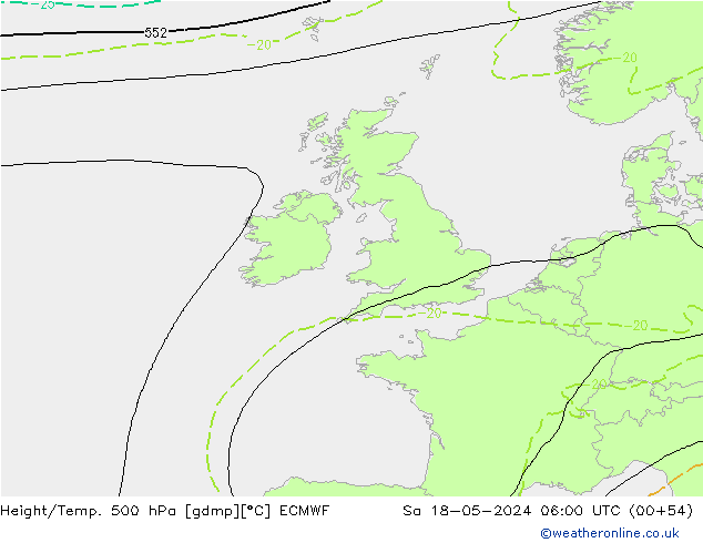 Z500/Rain (+SLP)/Z850 ECMWF Sa 18.05.2024 06 UTC