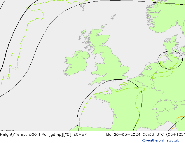 Yükseklik/Sıc. 500 hPa ECMWF Pzt 20.05.2024 06 UTC