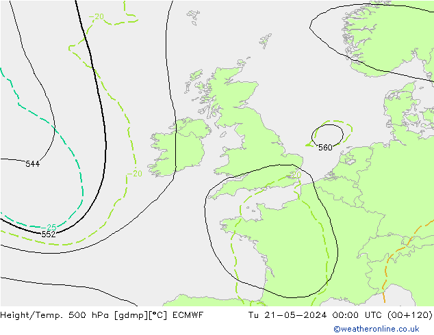 Z500/Rain (+SLP)/Z850 ECMWF Tu 21.05.2024 00 UTC