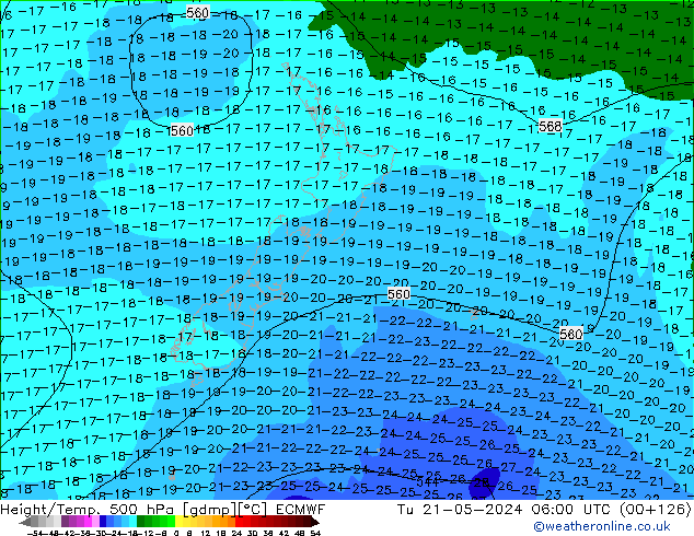Hoogte/Temp. 500 hPa ECMWF di 21.05.2024 06 UTC