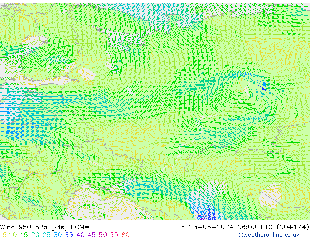 Wind 950 hPa ECMWF Th 23.05.2024 06 UTC