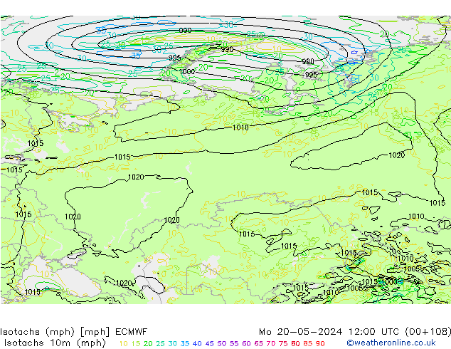 Isotachs (mph) ECMWF Mo 20.05.2024 12 UTC