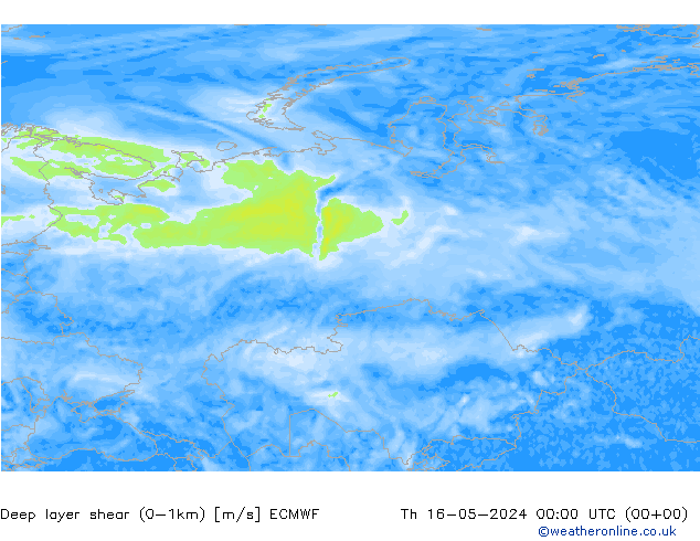 Deep layer shear (0-1km) ECMWF Th 16.05.2024 00 UTC