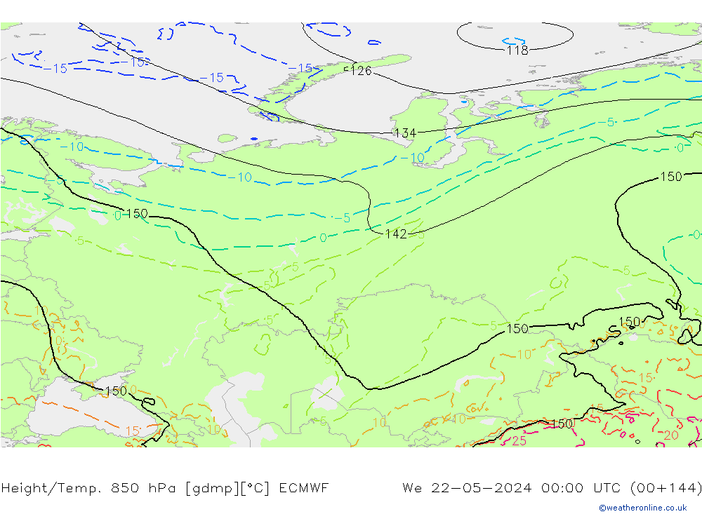 Z500/Rain (+SLP)/Z850 ECMWF We 22.05.2024 00 UTC