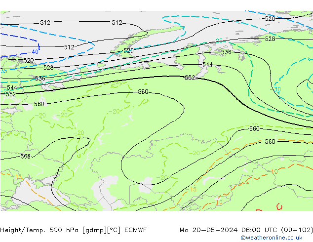 Z500/Rain (+SLP)/Z850 ECMWF Seg 20.05.2024 06 UTC