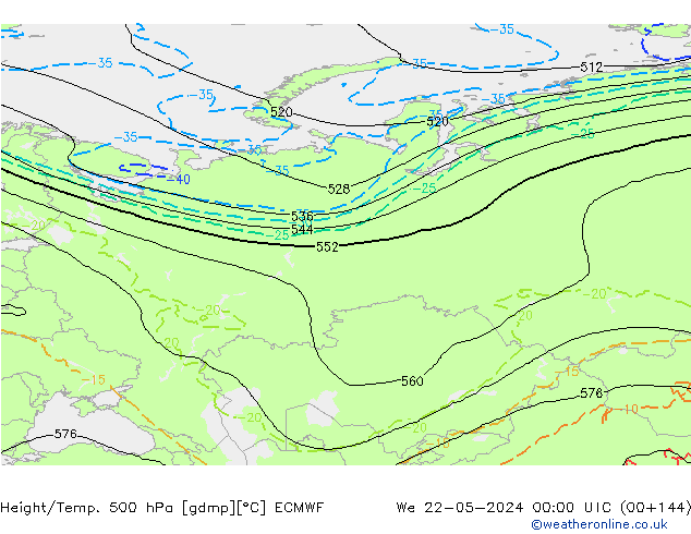 Height/Temp. 500 hPa ECMWF We 22.05.2024 00 UTC