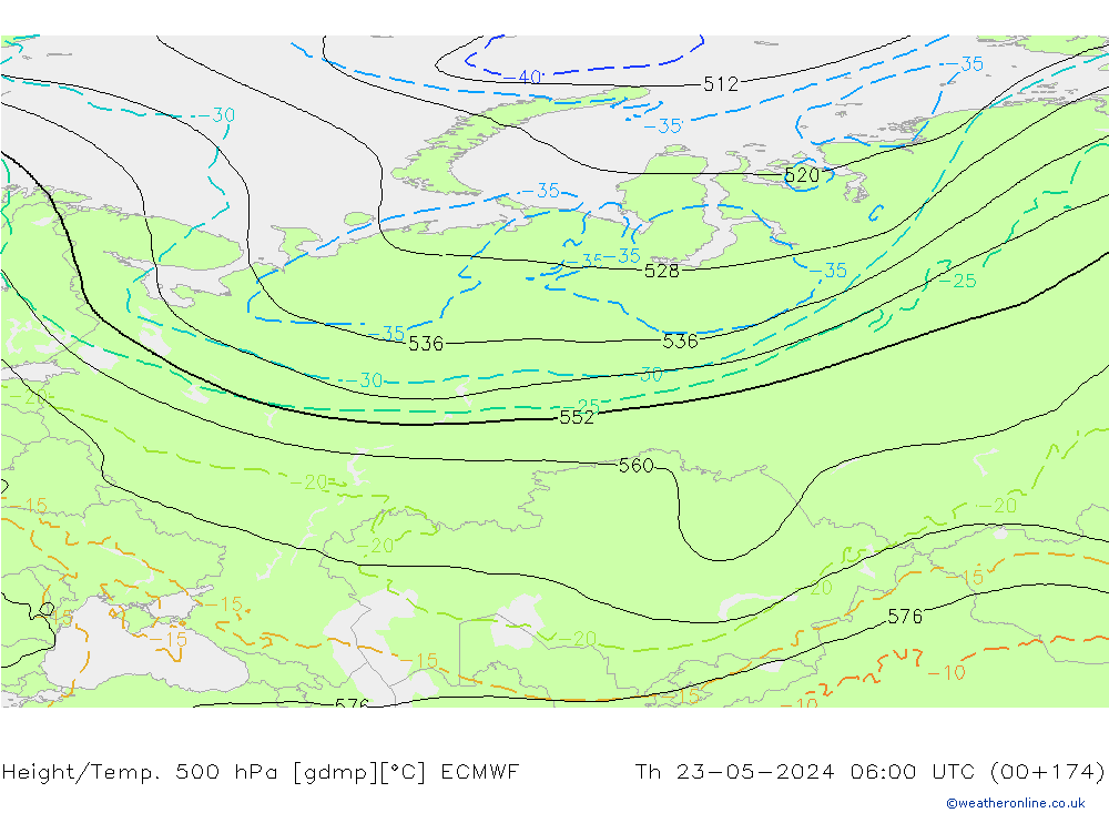 Height/Temp. 500 hPa ECMWF Th 23.05.2024 06 UTC