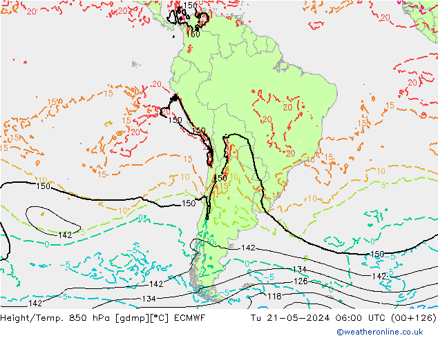 Height/Temp. 850 гПа ECMWF вт 21.05.2024 06 UTC