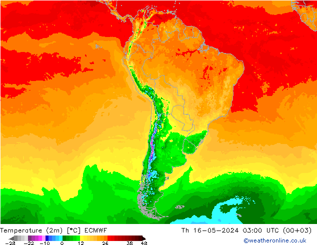 Temperature (2m) ECMWF Čt 16.05.2024 03 UTC