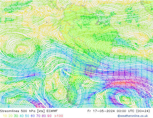 Linea di flusso 500 hPa ECMWF ven 17.05.2024 00 UTC