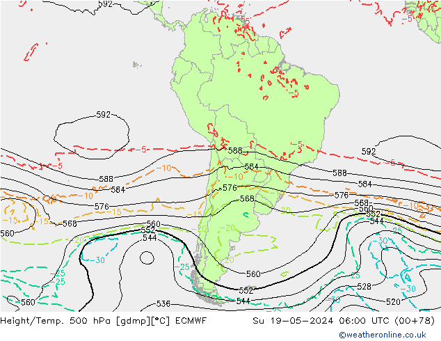 Yükseklik/Sıc. 500 hPa ECMWF Paz 19.05.2024 06 UTC