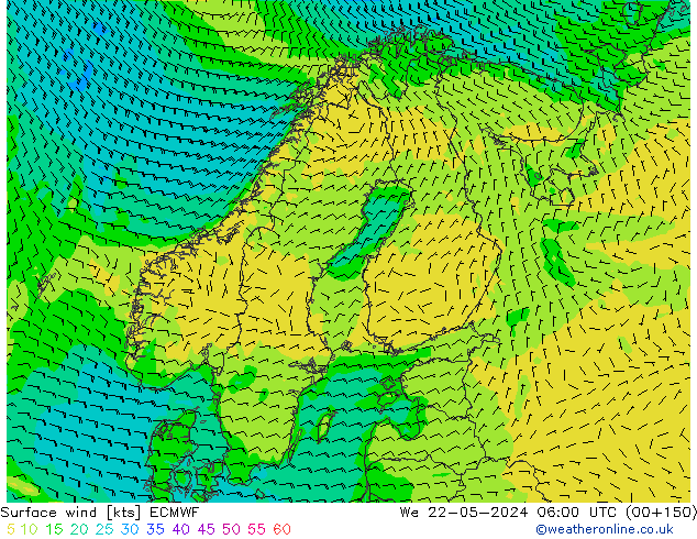 Surface wind ECMWF We 22.05.2024 06 UTC