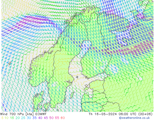 风 700 hPa ECMWF 星期四 16.05.2024 06 UTC