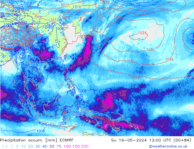 Precipitation accum. ECMWF Su 19.05.2024 12 UTC