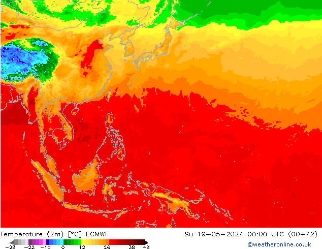 карта температуры ECMWF Вс 19.05.2024 00 UTC