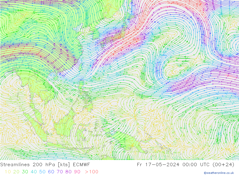 Streamlines 200 hPa ECMWF Fr 17.05.2024 00 UTC