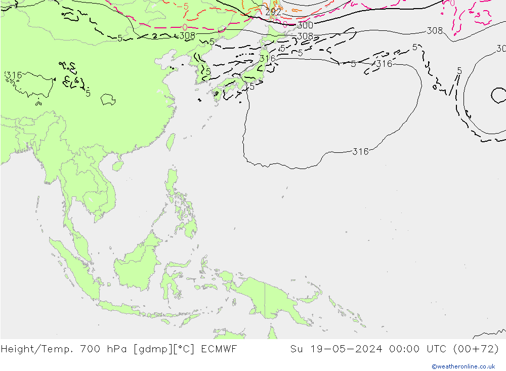 Height/Temp. 700 гПа ECMWF Вс 19.05.2024 00 UTC