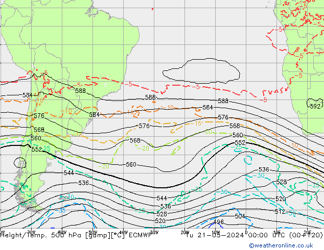 Height/Temp. 500 hPa ECMWF Tu 21.05.2024 00 UTC