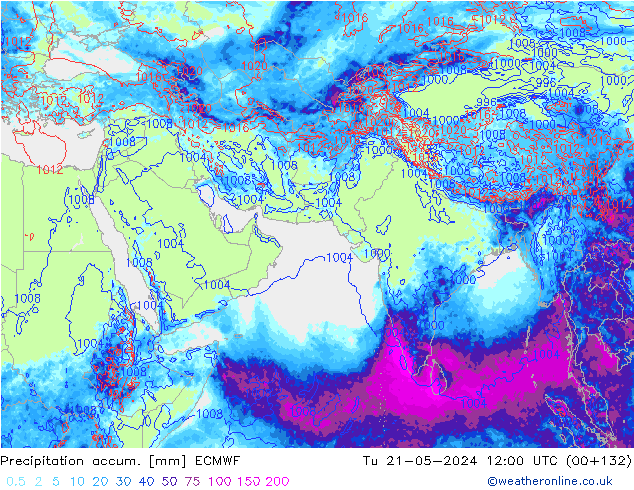 Precipitation accum. ECMWF Tu 21.05.2024 12 UTC