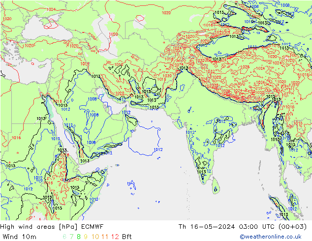 High wind areas ECMWF 星期四 16.05.2024 03 UTC