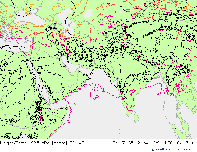 Géop./Temp. 925 hPa ECMWF ven 17.05.2024 12 UTC