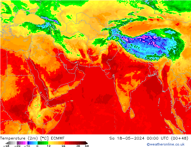 Sıcaklık Haritası (2m) ECMWF Cts 18.05.2024 00 UTC