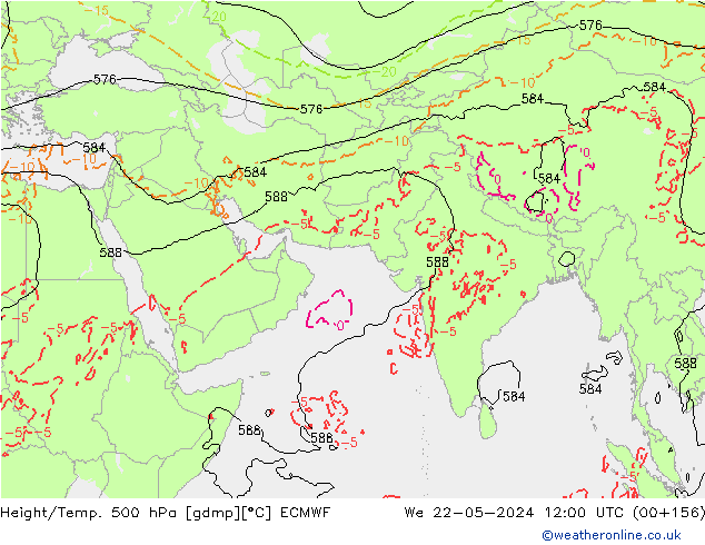 Height/Temp. 500 hPa ECMWF Qua 22.05.2024 12 UTC