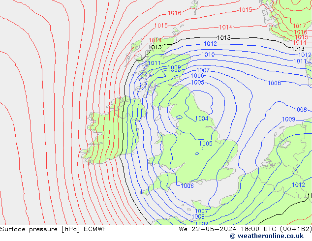 Atmosférický tlak ECMWF St 22.05.2024 18 UTC