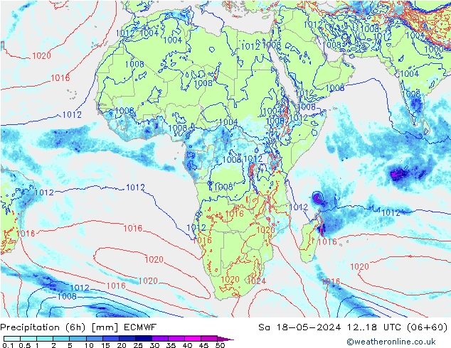 Precipitation (6h) ECMWF Sa 18.05.2024 18 UTC